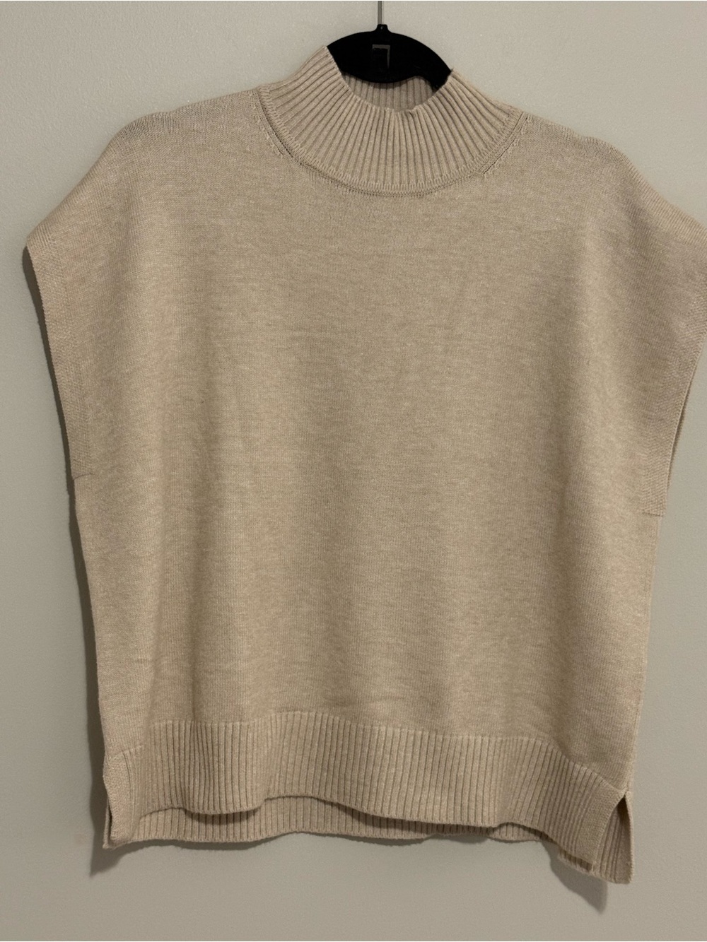 Max Studio Beige Mock Neck Sweater Vest Cap Sleeve Knit Top Quiet Luxury - Picture 4 of 8